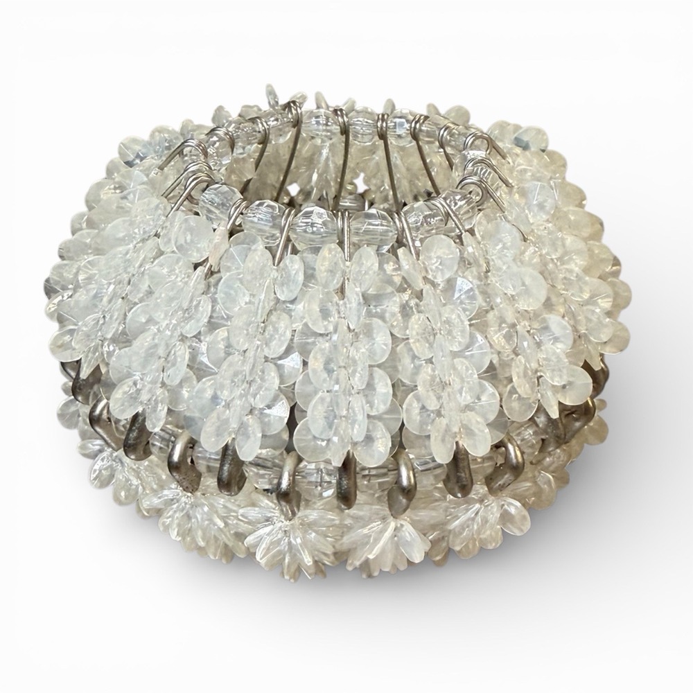 Vintage Safety Pin Beaded‎ Handmade Glass Insert Candle Holder